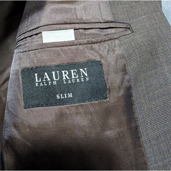 Lauren Ralph Lauren 100% Wool Blazer Men's Size 48L Slim Glen Check Plaid Brown - Picture 3 of 10